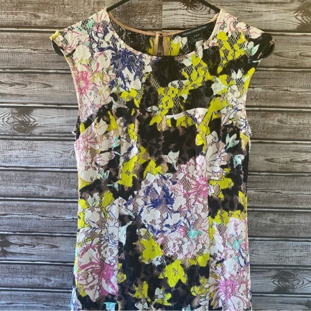 French Connection Women's‎ Lace Overlay Floral Sleeveless Dress US Size 6